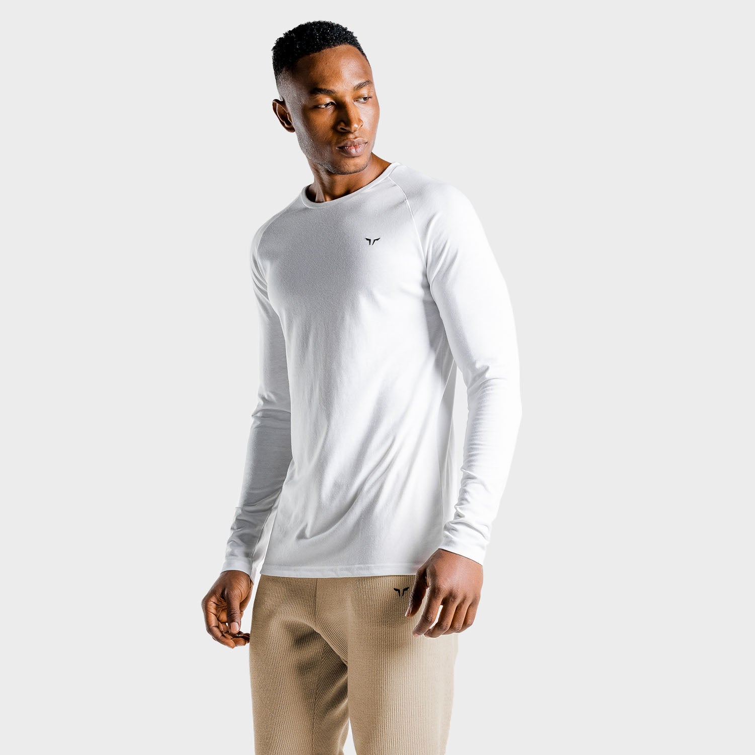AE, Luxe Long Sleeves Tee - White, Gym T-Shirts Men