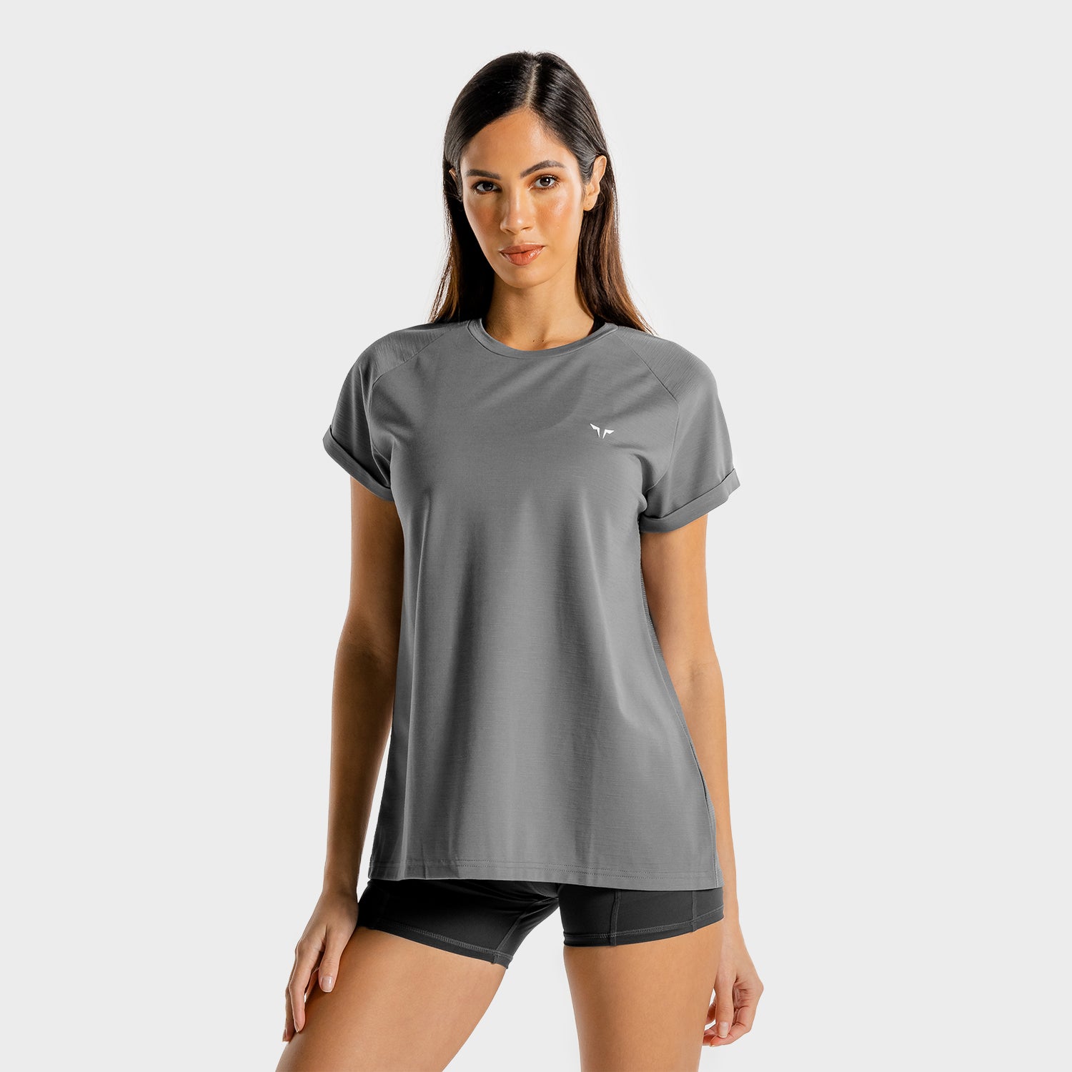 ID, Core Loose Fit Tee - Grey, Workout Shirts Women