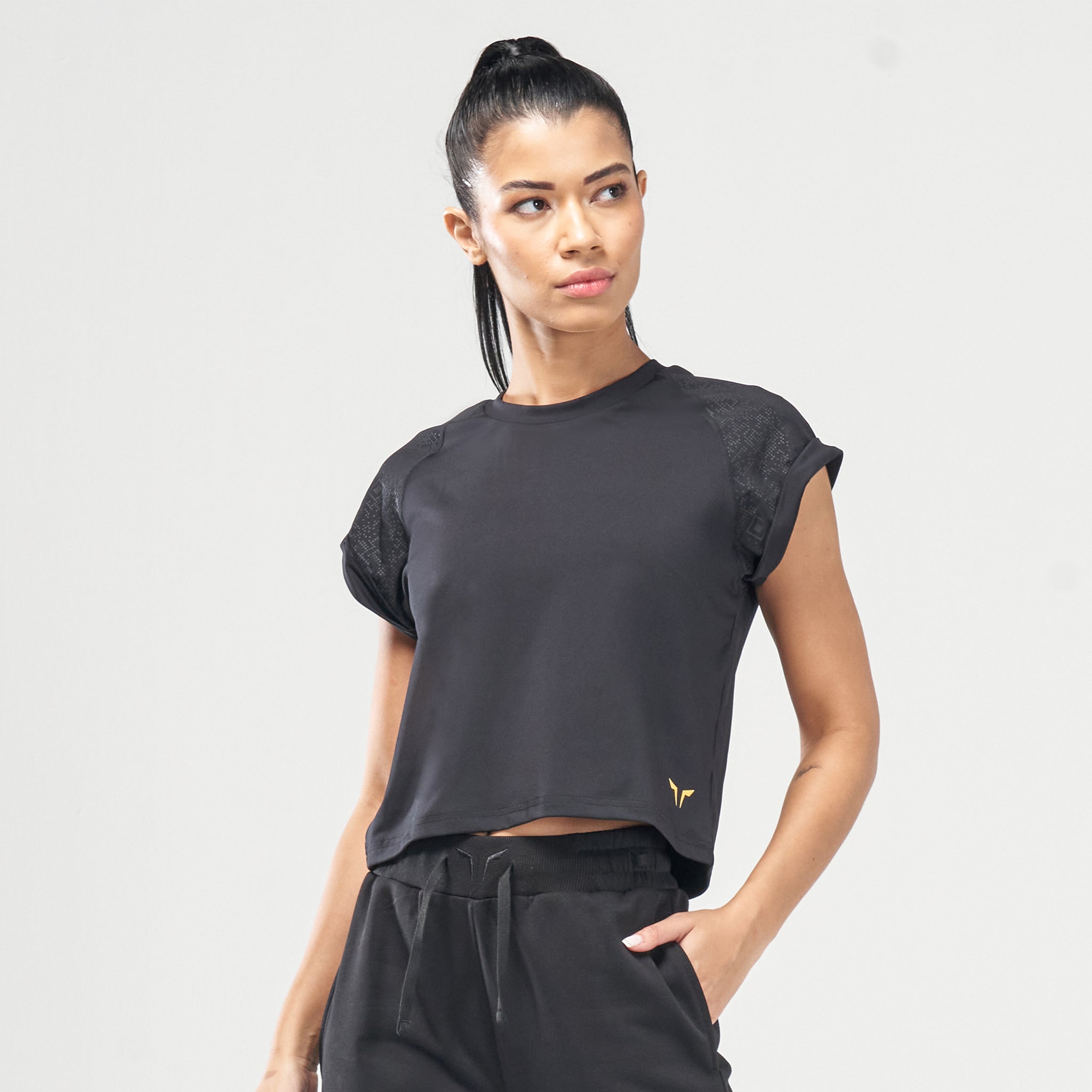 AE, Code Power Crop Top - Black, Workout Shirts Women