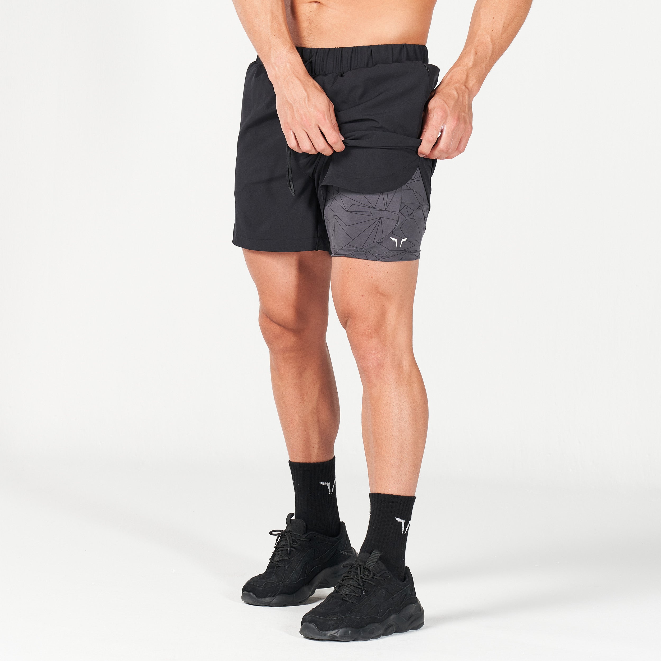 AE, Limitless 2-in-1 5'' Shorts - Black, Gym Shorts Men