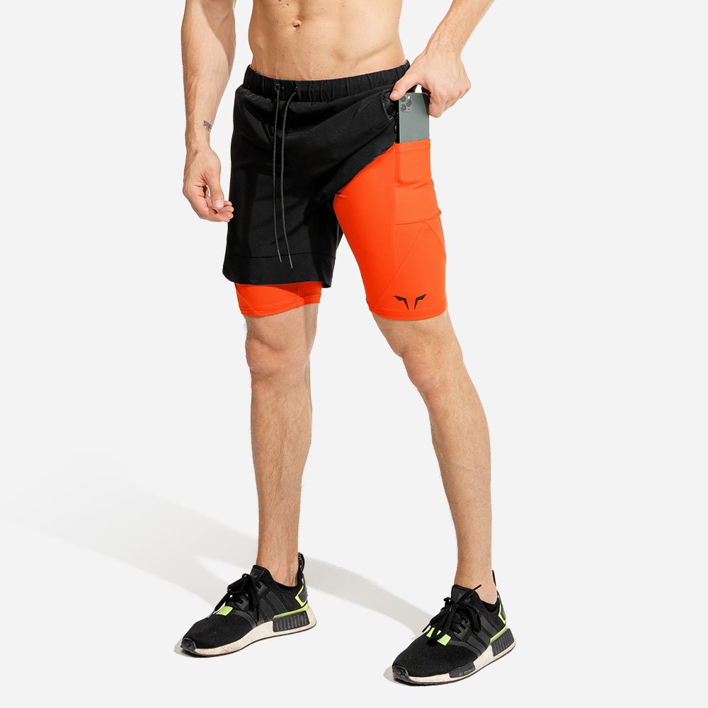 Limitless 2-in-1 Shorts - Black/Orange | Gym Shorts Men | SQUATWOLF