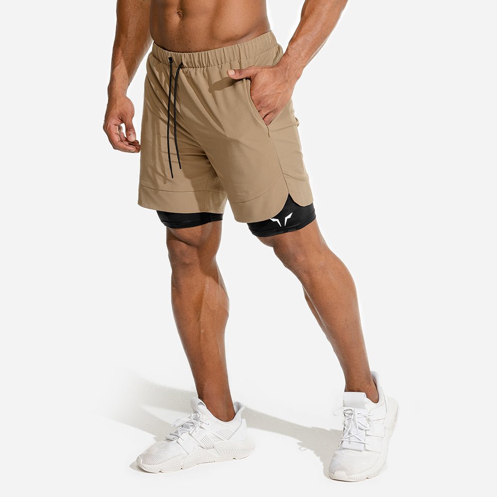 CA, Limitless 2-in-1 Shorts - Taupe, Gym Shorts Men