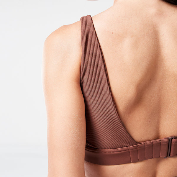 Code Ribbed Asymmetric Bra - Cappuccino