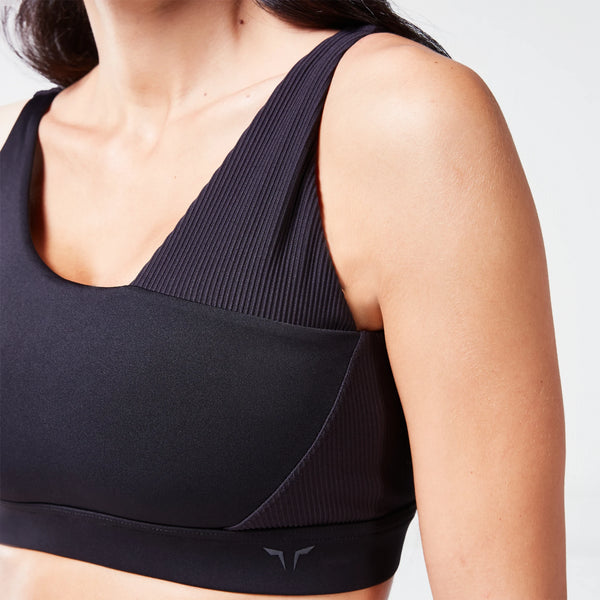 Code Ribbed Asymmetric Bra - Black