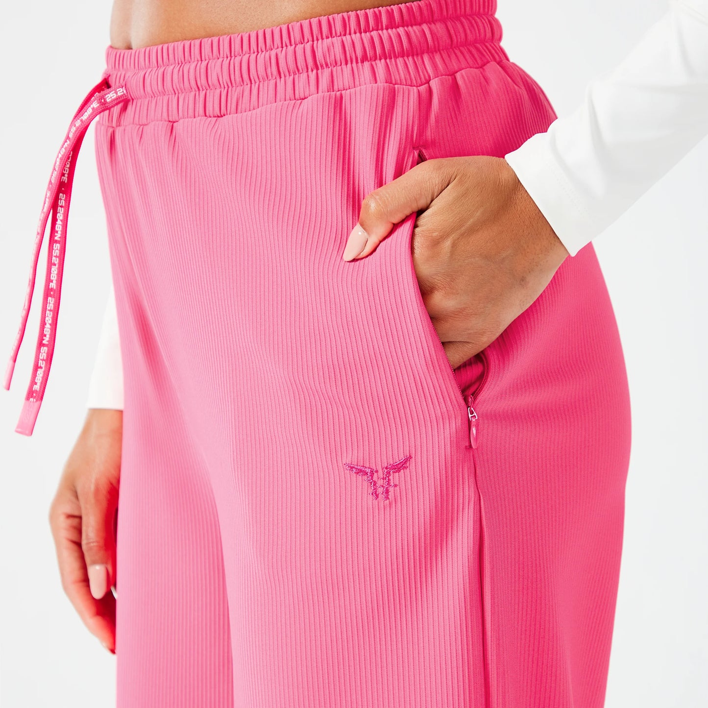Ribbed Wide Leg Pants - Hot Pink