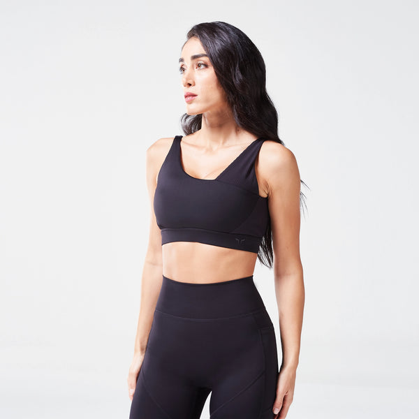 Code Ribbed Asymmetric Bra - Black