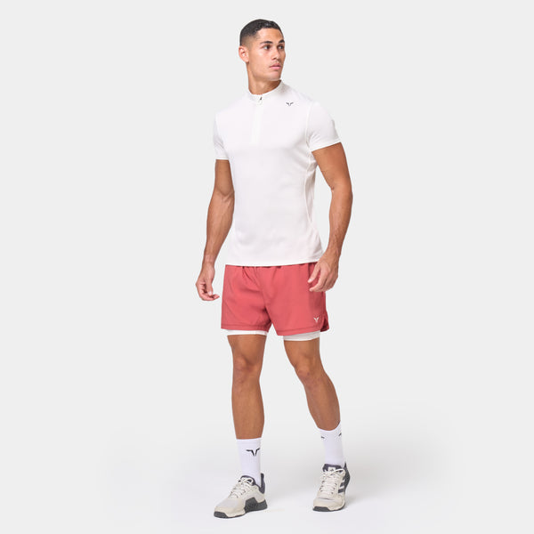 Essential Short Sleeve Zip Up Top - Pearl White