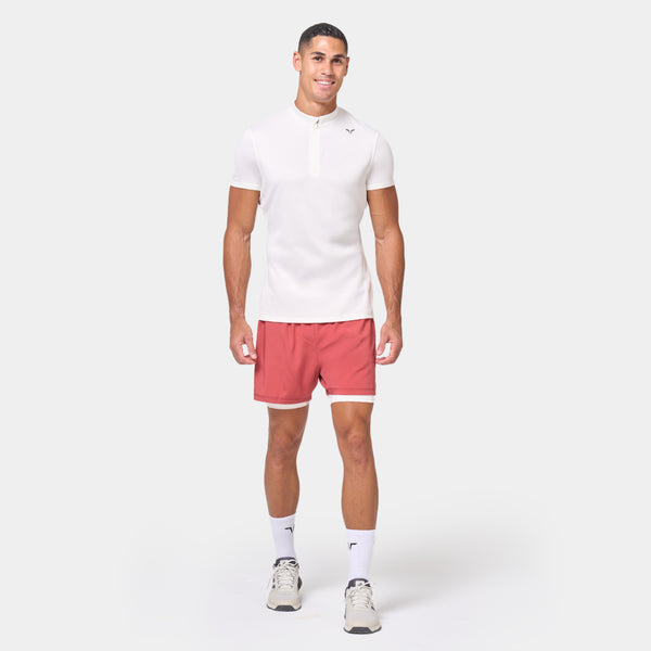 Essential Short Sleeve Zip Up Top - Pearl White