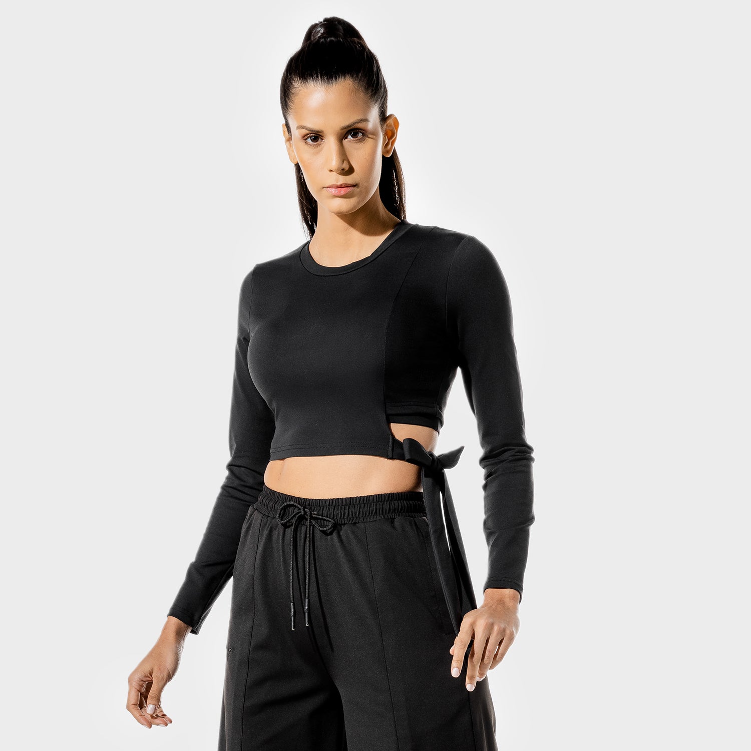squatwolf-workout-clothes-womens-fitness-tie-crop-black-gym-t-shirts
