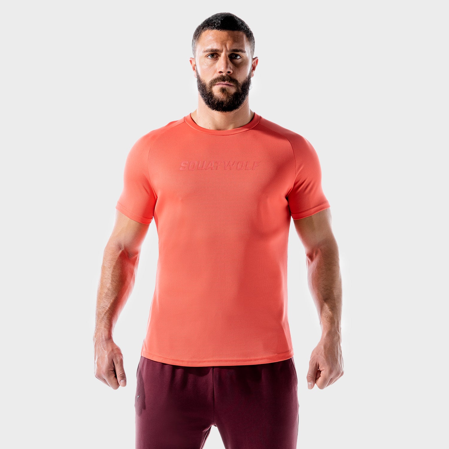 squatwolf-workout-shirts-for-men-lab-360-recycled-mesh-tee-hot-coral-gym-wear