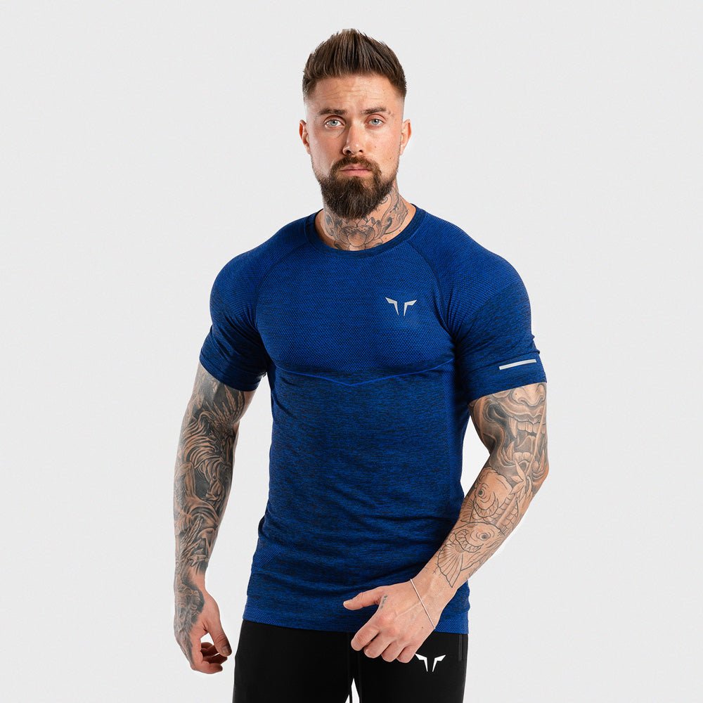 Gb Seamless Dry Knit Tee Electro Blue In Half Sleeves Gym T Shirts Men Squatwolf