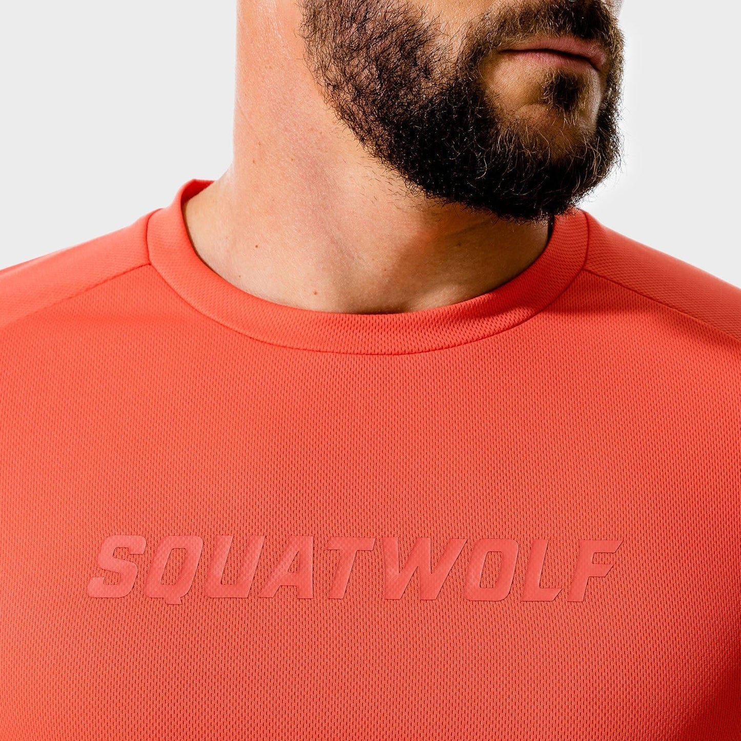 squatwolf-workout-shirts-for-men-lab-360-recycled-mesh-tee-hot-coral-gym-wear