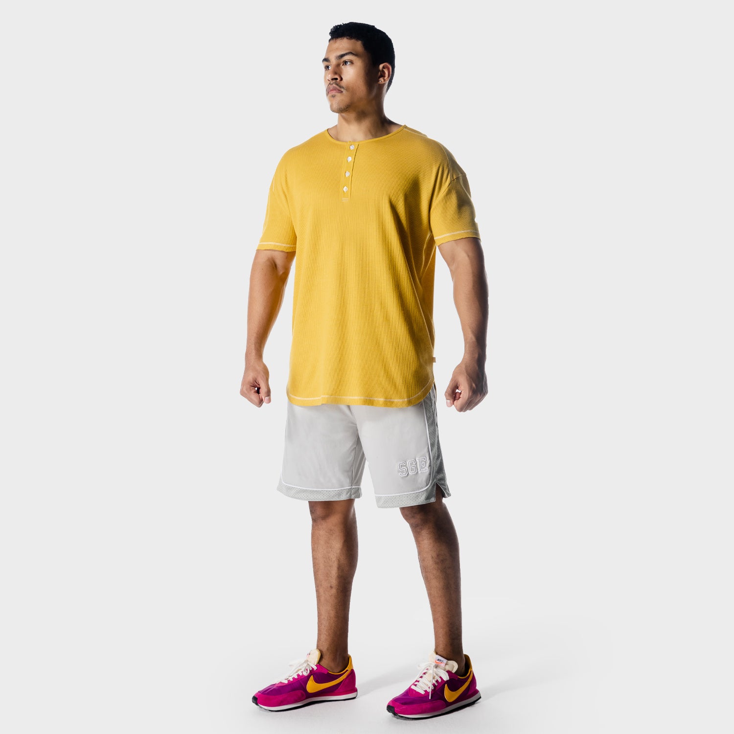 squatwolf-workout-shirts-golden-era-waffle-top-lemon-curry-gym-wear-for-men