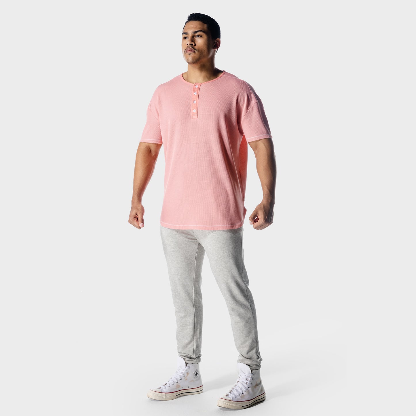 squatwolf-workout-shirts-golden-era-waffle-top-flamingo-pink-gym-wear-for-men