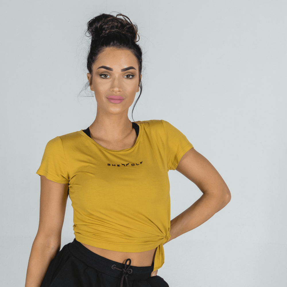 squatwolf-gym-t-shirts-for-women-she-wolf-crop-top-mustard-workout-clothes