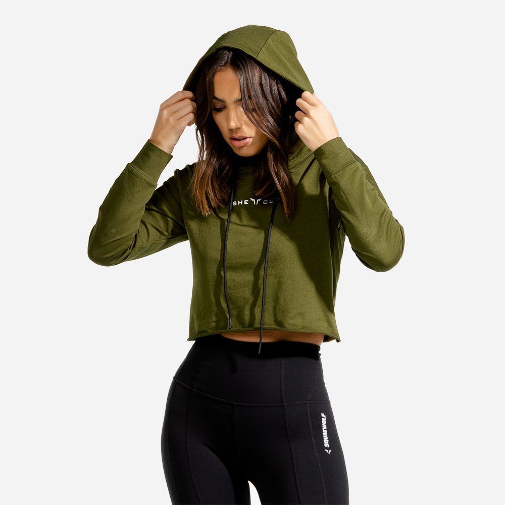squatwolf-gym-hoodies-women-she-wolf-crop-hoodie-olive-workout-clothes