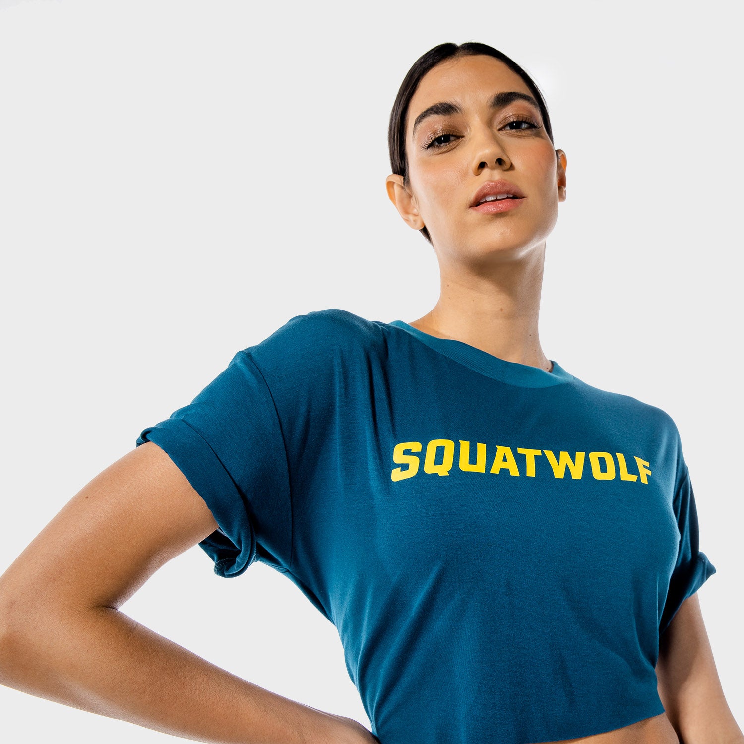 squatwolf-gym-t-shirts-for-women-iconic-crop-tee-teal-workout-clothes