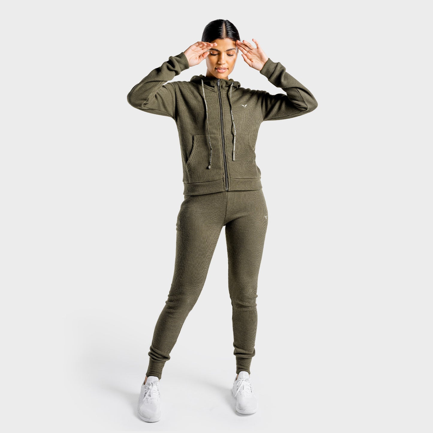 squatwolf-gym-hoodies-women-luxe-zip-up-olive-workout-clothes