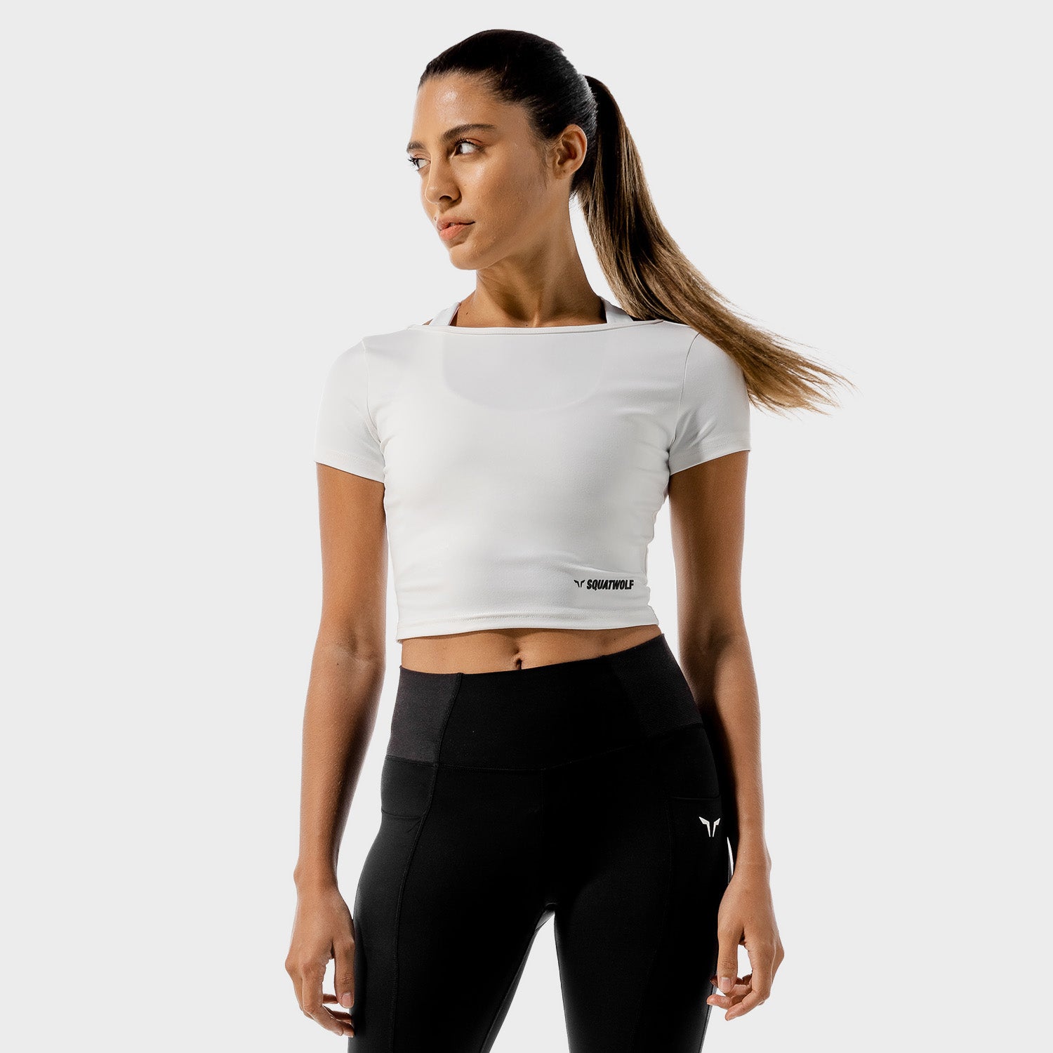 squatwolf-gym-t-shirts-for-women-warrior-crop-tee-half-sleeves-white-workout-clothes