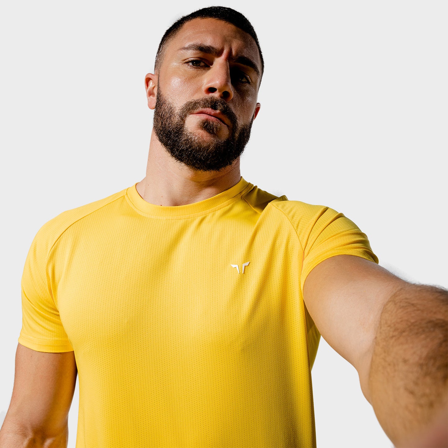 squatwolf-gym-wear-core-mesh-tee-yellow-workout-shirts-for-men