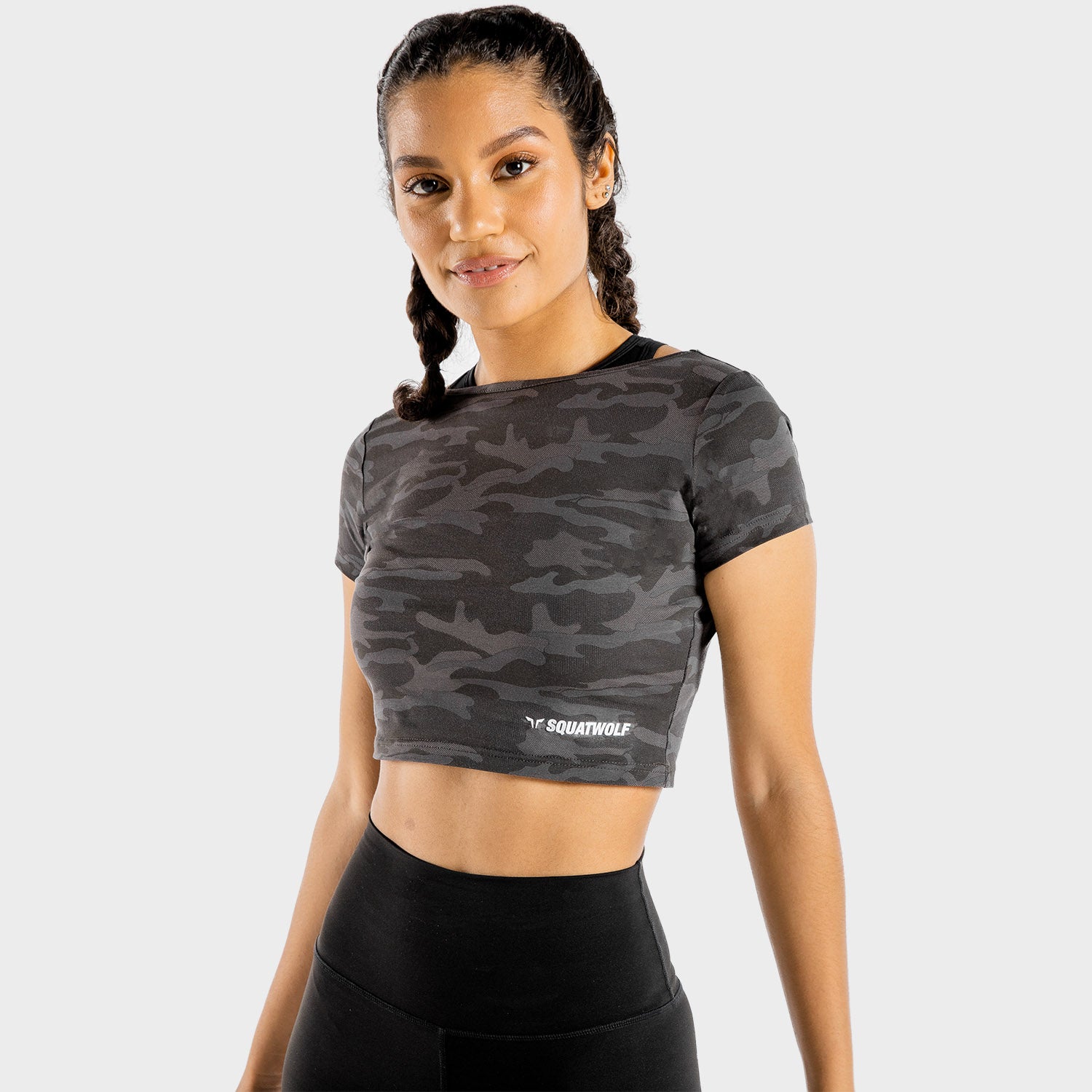 squatwolf-gym-t-shirts-for-women-warrior-crop-tee-half-sleeves-camo-workout-clothes