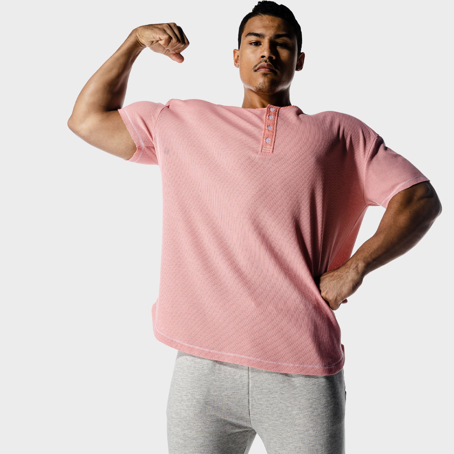 squatwolf-workout-shirts-golden-era-waffle-top-flamingo-pink-gym-wear-for-men