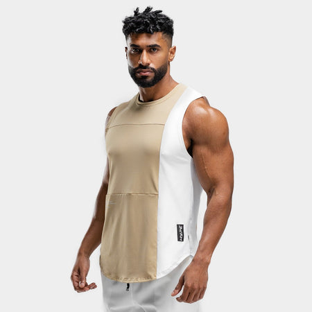 CY | HYPE Tank -Beige with White Panel | Gym Tanks Men