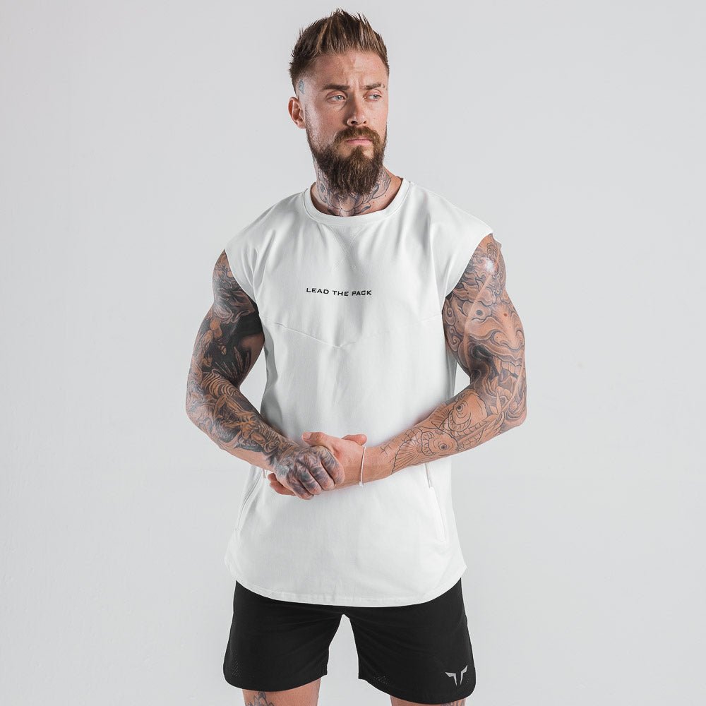 squatwolf-gym-wear-statement-drop-shoulder-white-workout-tops-for-men