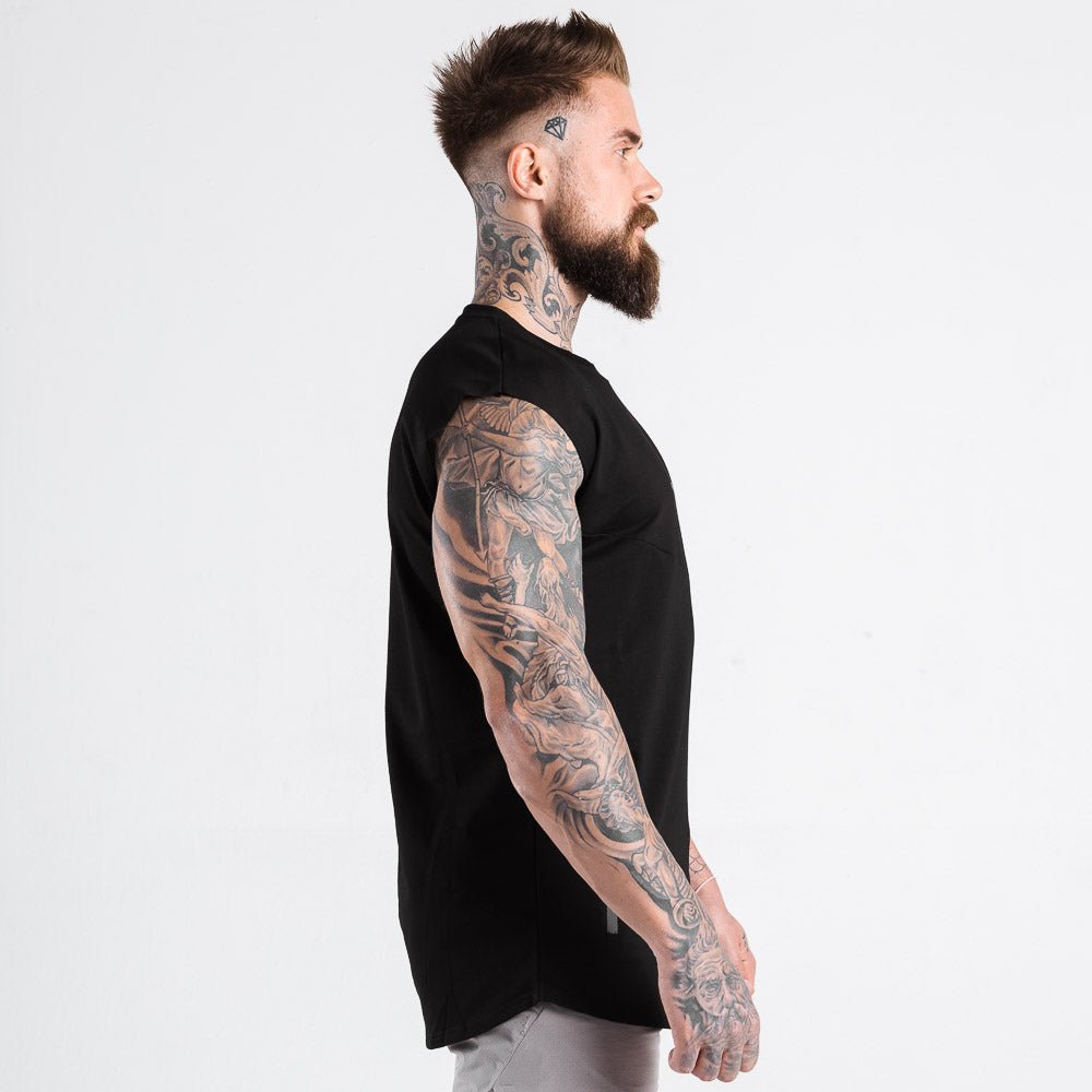 squatwolf-gym-wear-statement-drop-shoulder-top-black-workout-tops-for-men