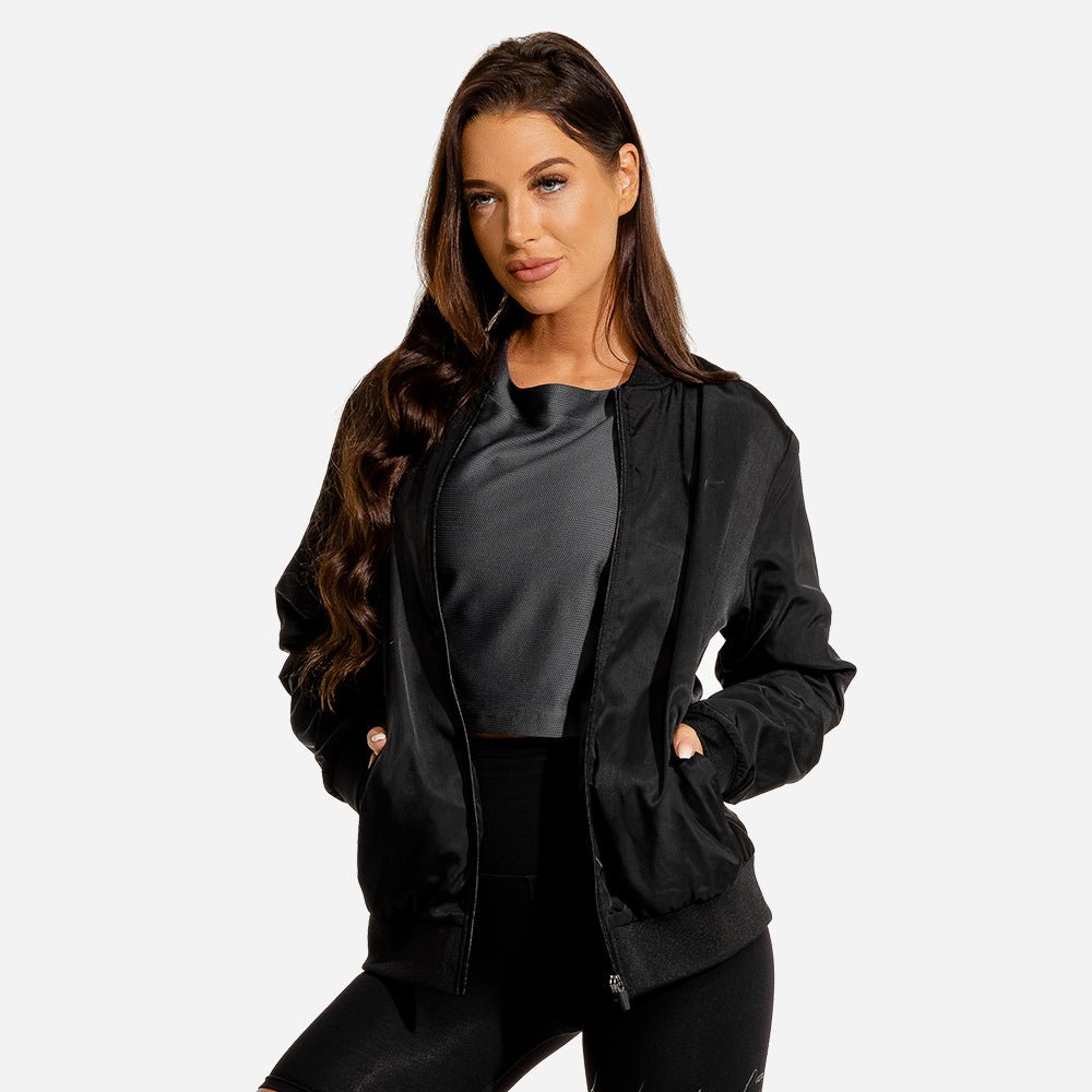squatwolf-gym-hoodies-women-bomber-jacket-black-workout-clothes
